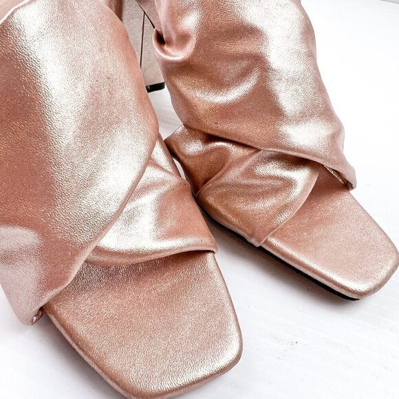 Adrienne Vittadini Genie Rose Gold Crossover Block Heel Slide Sandals Size 6 - Picture 12 of 12